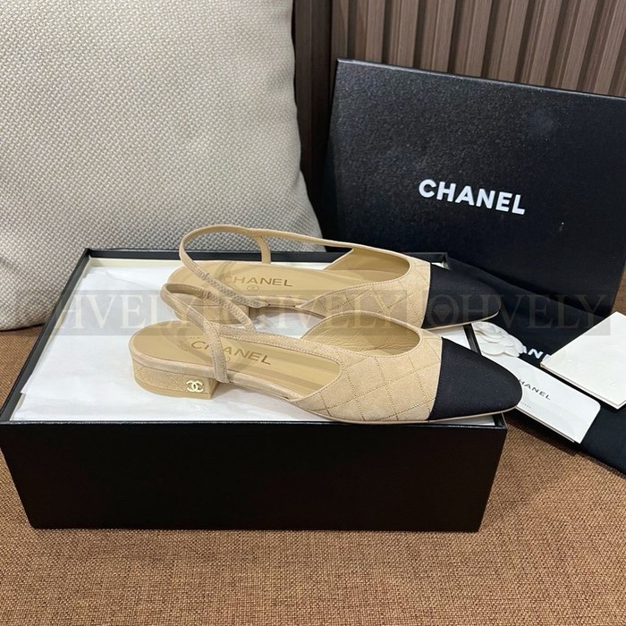 샤넬 스웨이드 슬링백 플랫