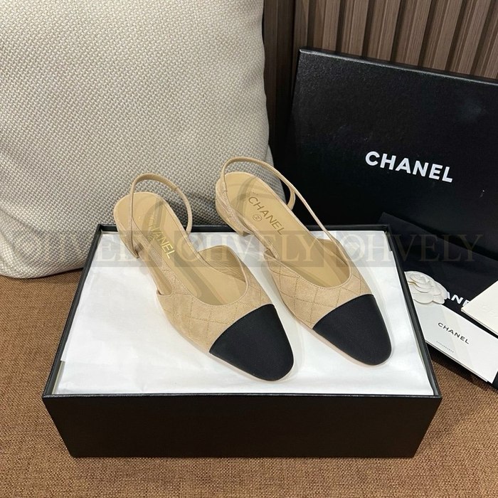 샤넬 스웨이드 슬링백 플랫