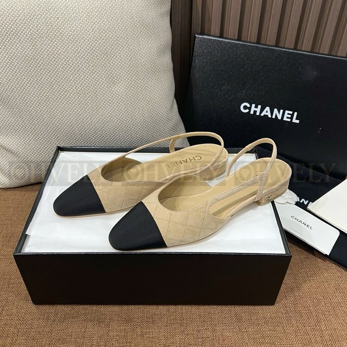 샤넬 스웨이드 슬링백 플랫