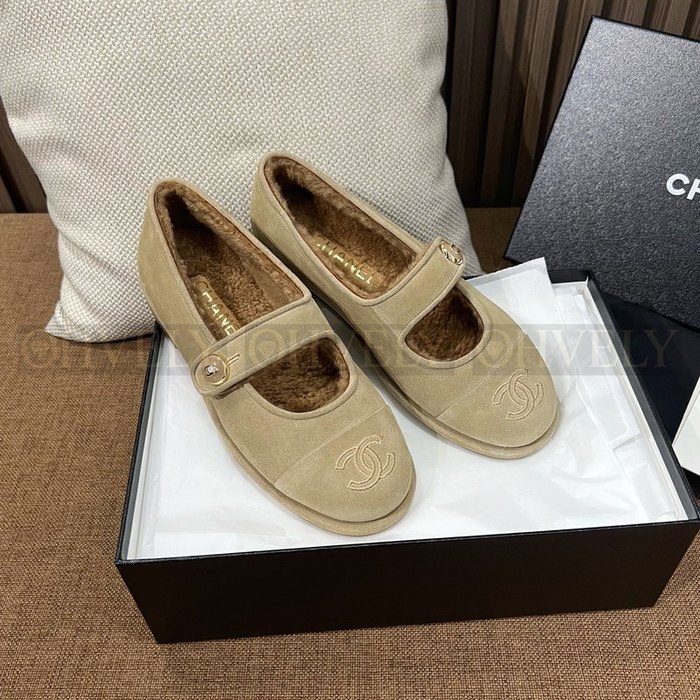 샤넬 시어링 메리제인 스웨이드 테디 퍼 플랫 슈즈