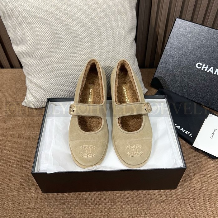 샤넬 시어링 메리제인 스웨이드 테디 퍼 플랫 슈즈