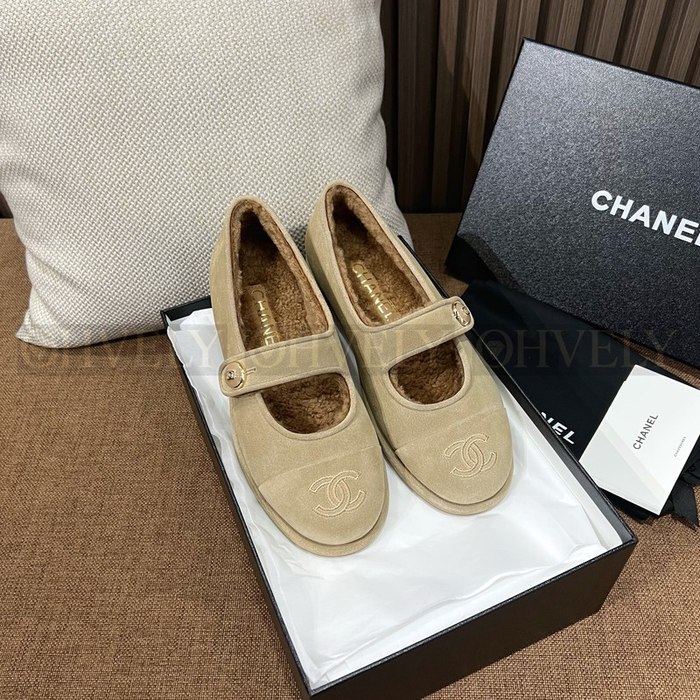 샤넬 시어링 메리제인 스웨이드 테디 퍼 플랫 슈즈