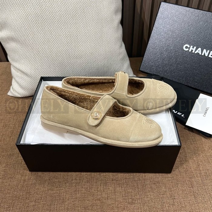 샤넬 시어링 메리제인 스웨이드 테디 퍼 플랫 슈즈