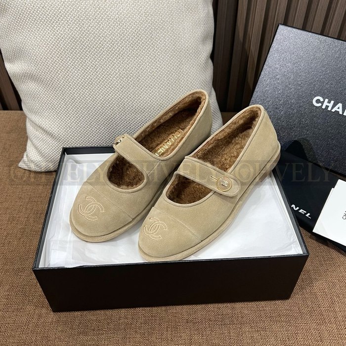 샤넬 시어링 메리제인 스웨이드 테디 퍼 플랫 슈즈