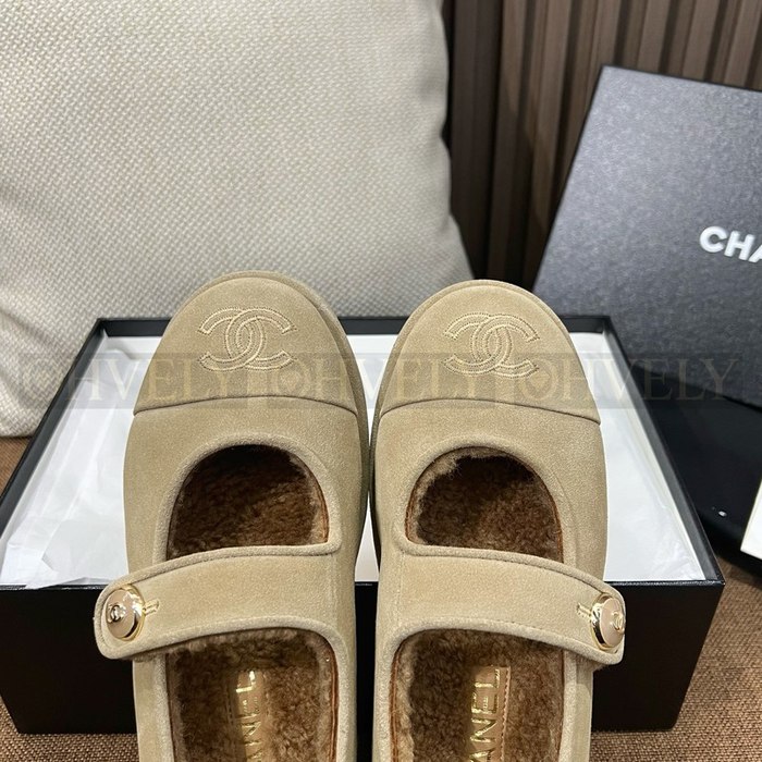 샤넬 시어링 메리제인 스웨이드 테디 퍼 플랫 슈즈