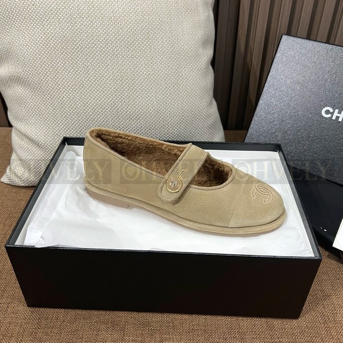 샤넬 시어링 메리제인 스웨이드 테디 퍼 플랫 슈즈