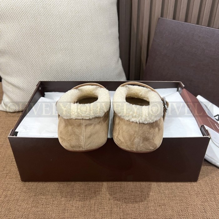 알라이아 시어링 스웨이드 발레리나 플랫