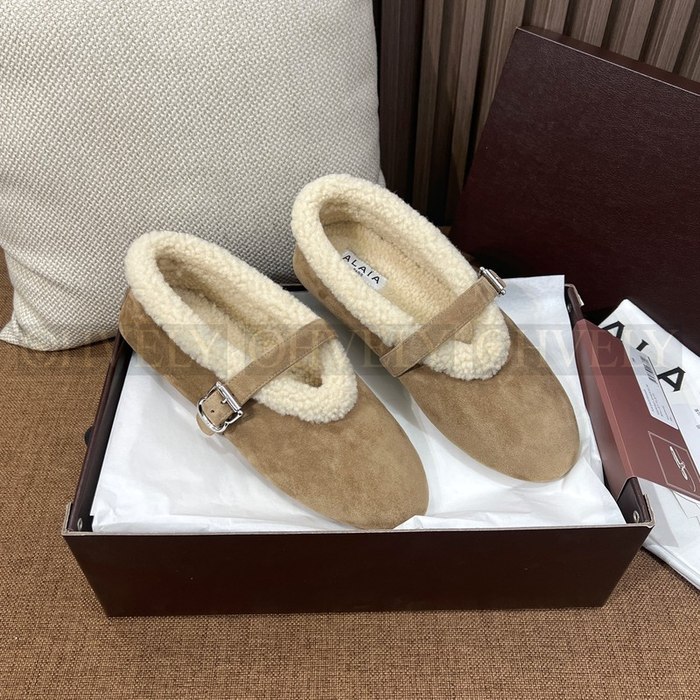 알라이아 시어링 스웨이드 발레리나 플랫