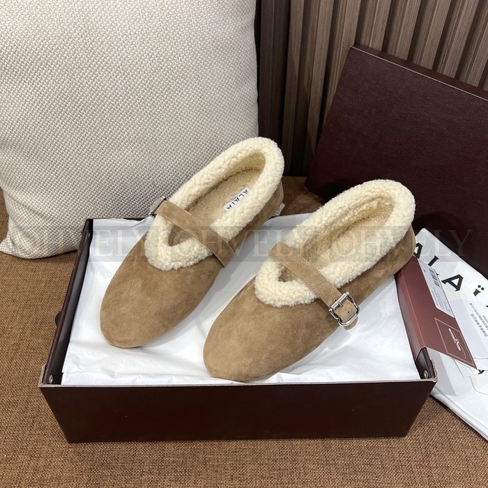 알라이아 시어링 스웨이드 발레리나 플랫