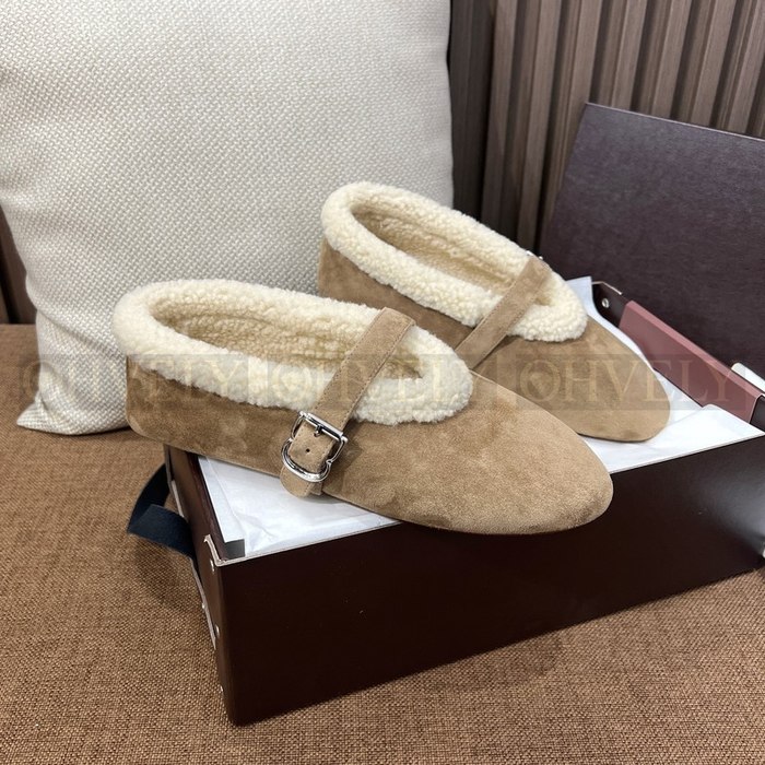 알라이아 시어링 스웨이드 발레리나 플랫