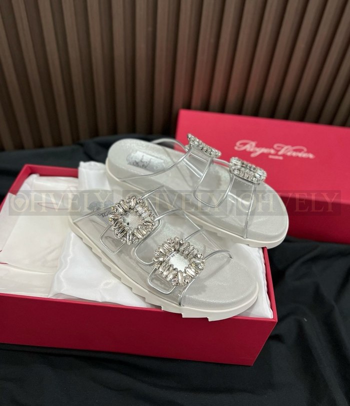 로저비비에 슬라이드 비브 스트라스 버클 샌들