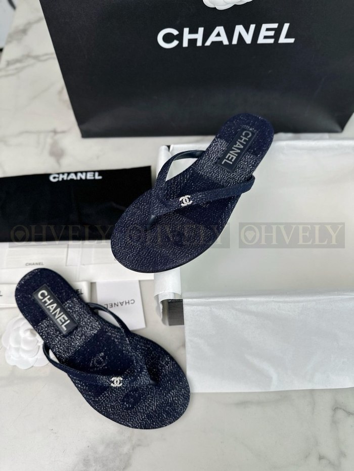 샤넬 CC 로고 데님 플립플랍