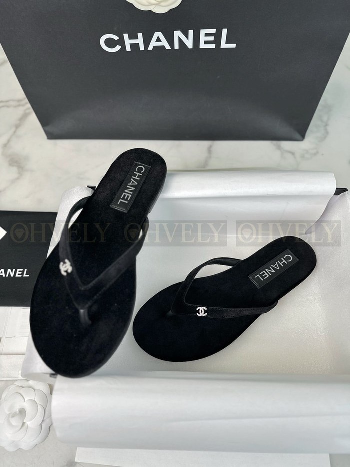샤넬 CC 로고 벨벳 플립플랍