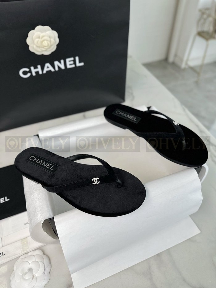샤넬 CC 로고 벨벳 플립플랍