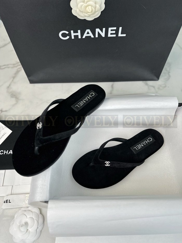 샤넬 CC 로고 벨벳 플립플랍