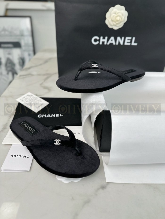 샤넬 CC 로고 벨벳 플립플랍