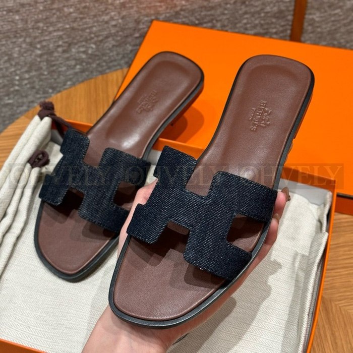 에르메스 Oran 오란 슬리퍼 데님