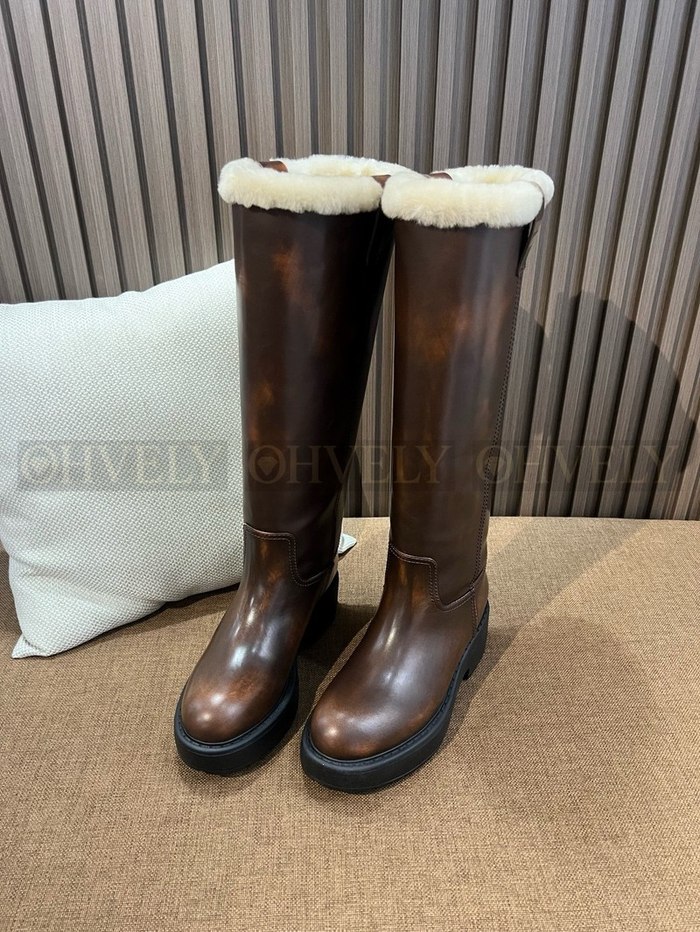 미우미우 시어링 가죽 롱 부츠 시에나