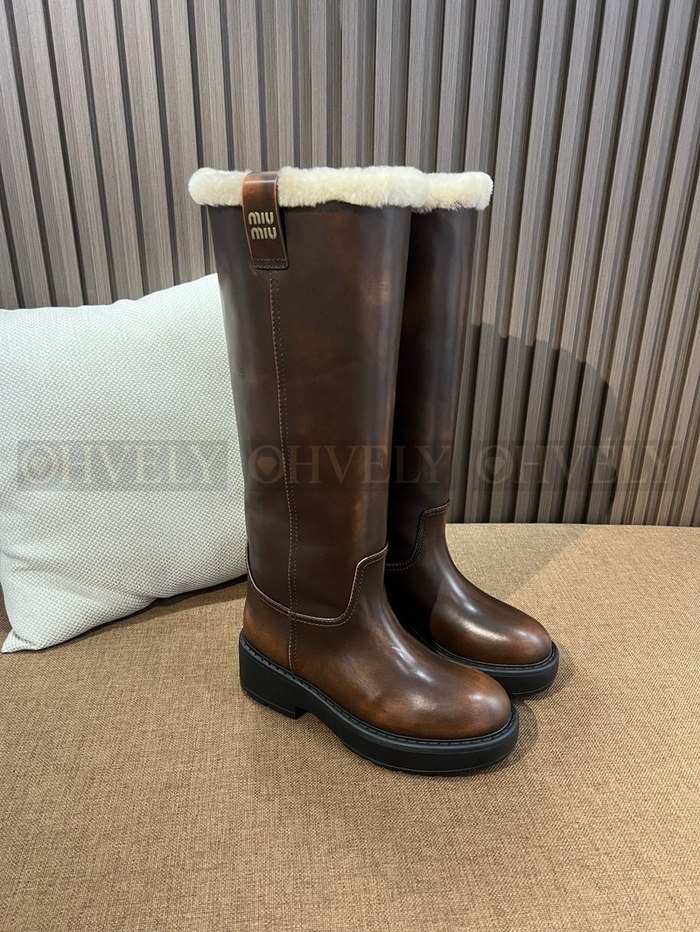 미우미우 시어링 가죽 롱 부츠 시에나