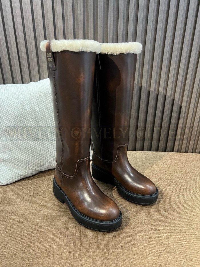 미우미우 시어링 가죽 롱 부츠 시에나