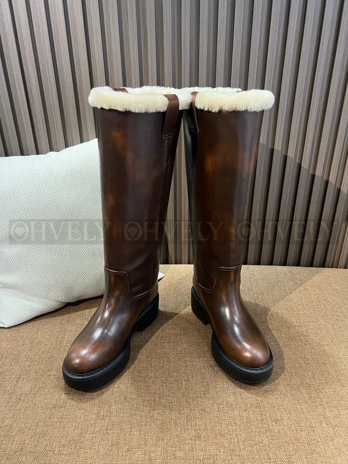 미우미우 시어링 가죽 롱 부츠 시에나